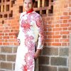 áo dài nam cách tân trắng vẽ rồng đỏ truyền thống