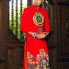 Áo dài nam đỏ sang trọng vẽ họa tiết