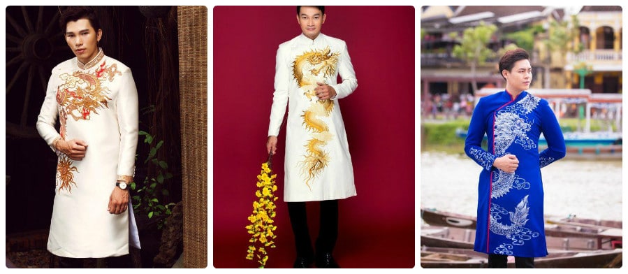 Áo dài nam hình rồng mạnh mẽ