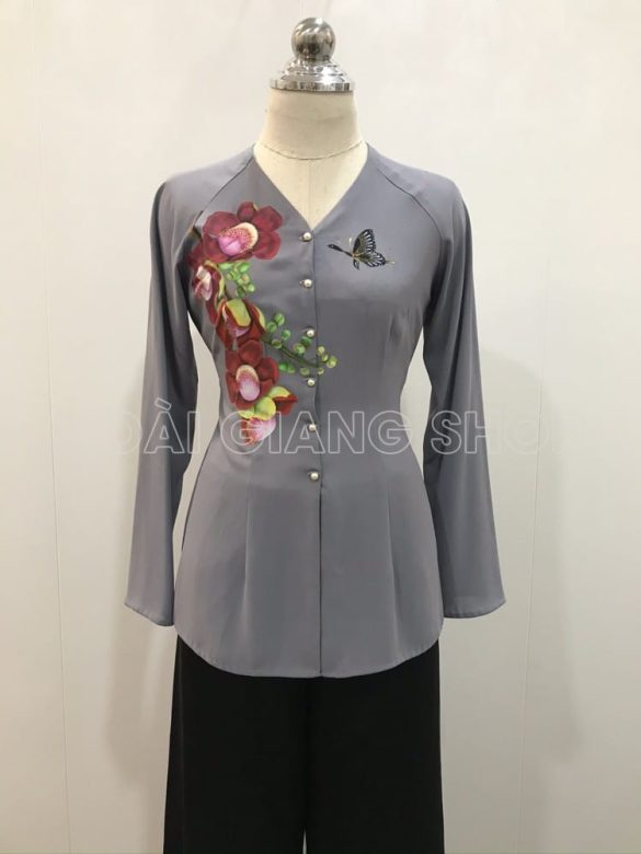 bà ba nữ vẽ hoa sa la