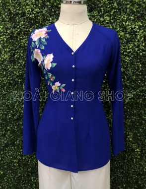 bà ba nữ xanh bích vẽ hoa