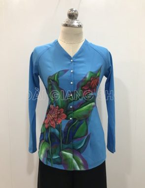 bà ba nữ xanh vẽ hoa đa lộc