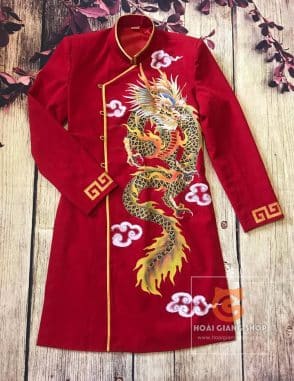 Áo dài nam cách tân vẽ rồng 3D