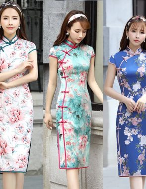 Sườn xám Trung Quốc viền nút thắt
