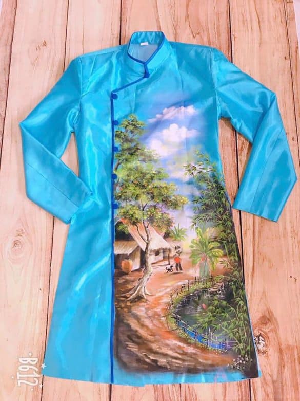 Áo dài nam vẽ phong cảnh quê hương