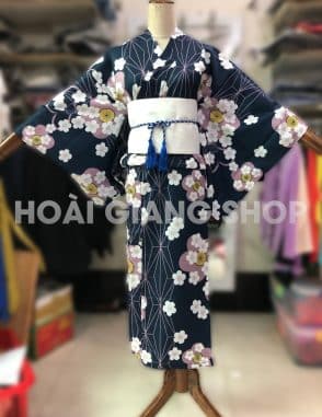 yukata nhật bản màu xanh đen