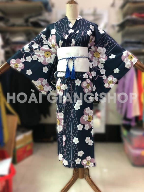 yukata nhật bản màu xanh đen