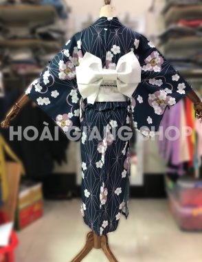 yukata nhật bản màu xanh đen