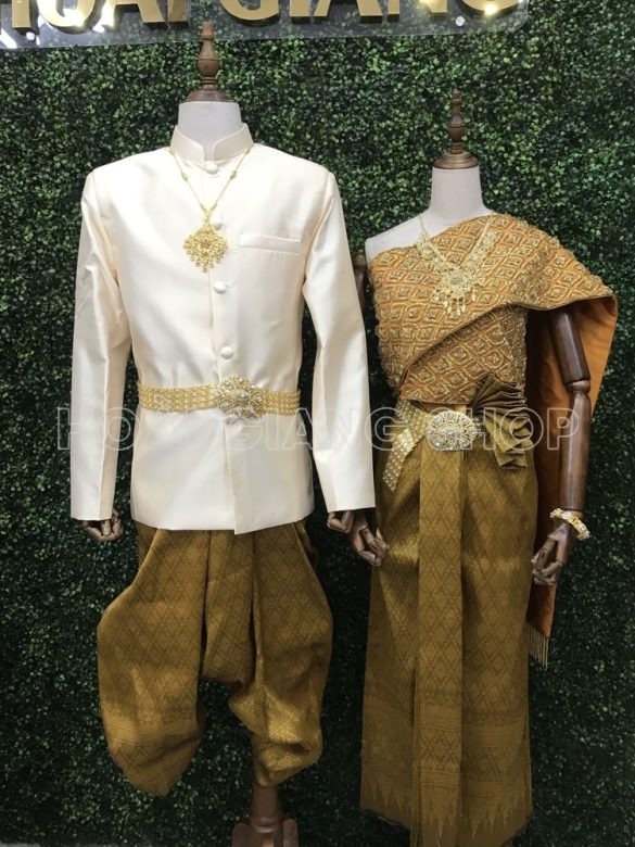 cho thuê đồ cưới khmer màu vàng