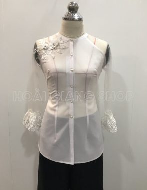 bà ba nữ màu trắng phối tay ren