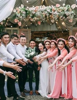 cho thuê áo dài bưng quả nữ màu hồng