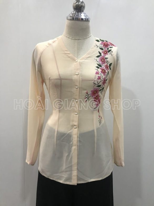 Bà ba nữ màu kem vẽ hoa cúc