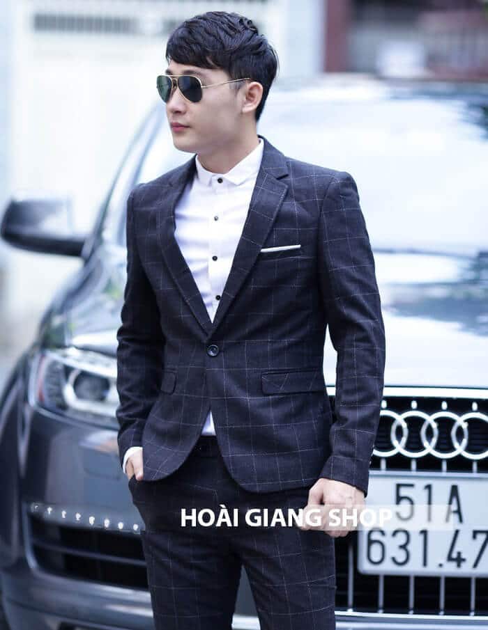 áo vest nam đen caro xám