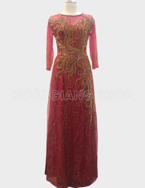 áo dài mẹ cô dâu màu đỏ đậm