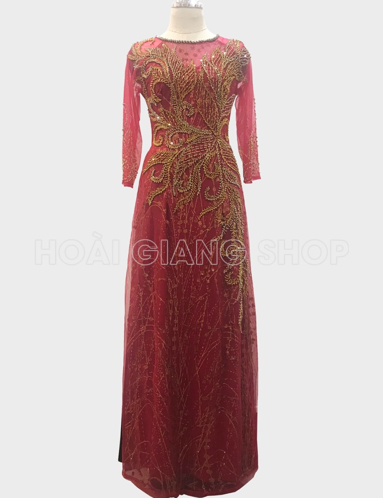 áo dài mẹ cô dâu màu đỏ đậm