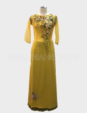 áo dài ngồi sui màu vàng cúc