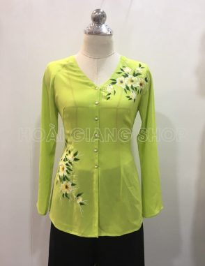 bà ba nữ xanh cốm vẽ hoa