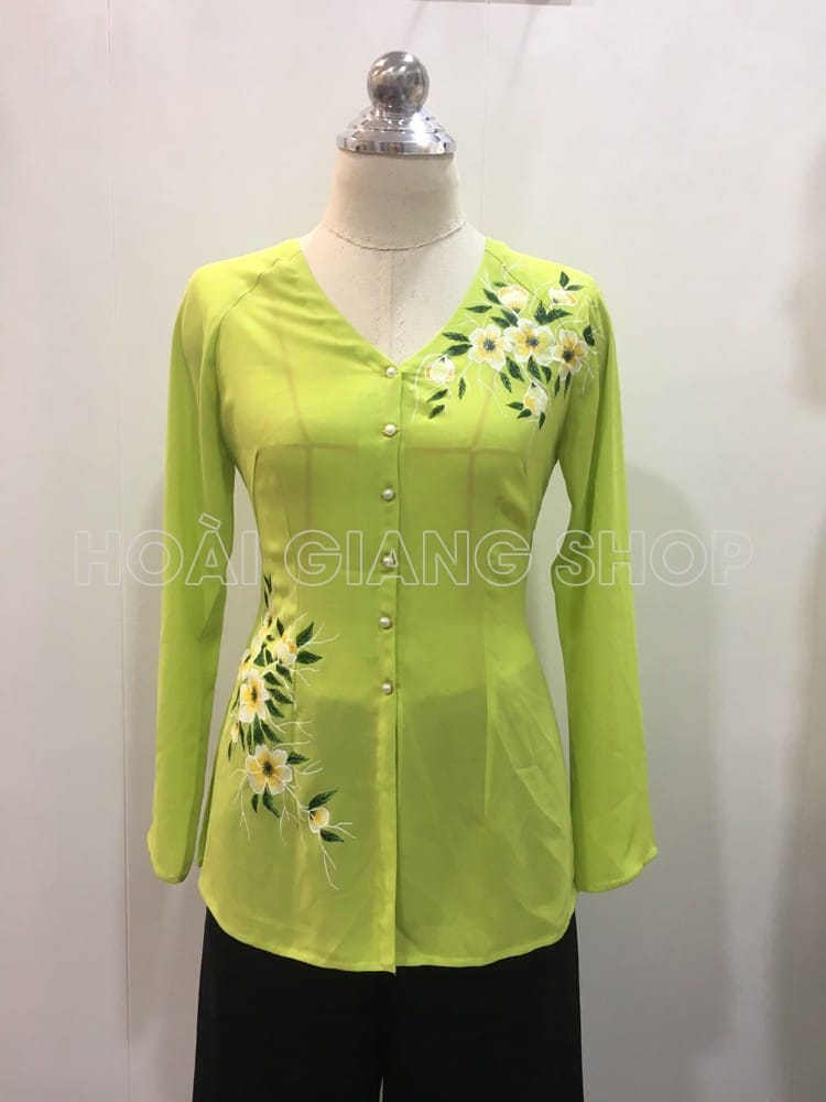 bà ba nữ xanh cốm vẽ hoa