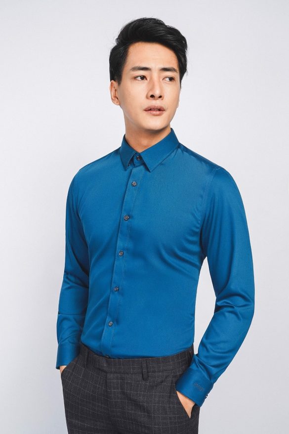 cho thuê sơ mi nam xanh cổ vịt