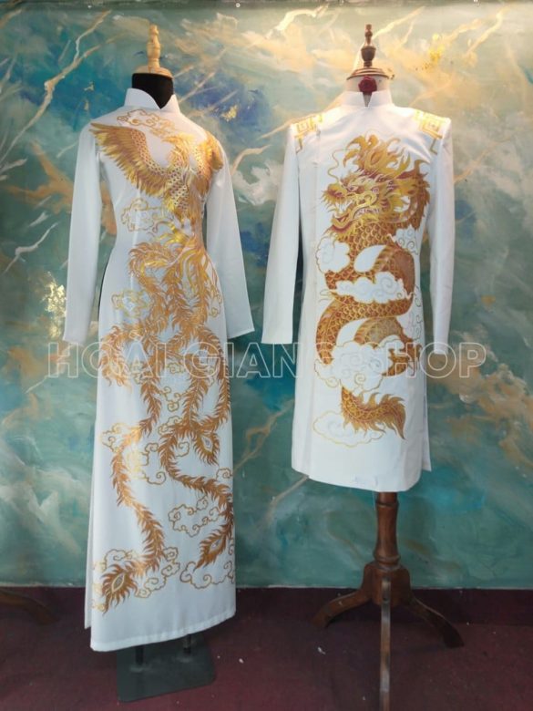 áo dài cưới cặp rồng phụng