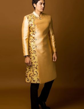 áo dài nam vàng đồng