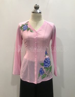 bà ba nữ vẽ hoa cẩm tú cầu