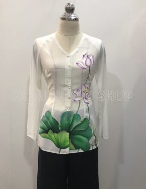 bà ba nữ trắng vẽ sen cao cấp