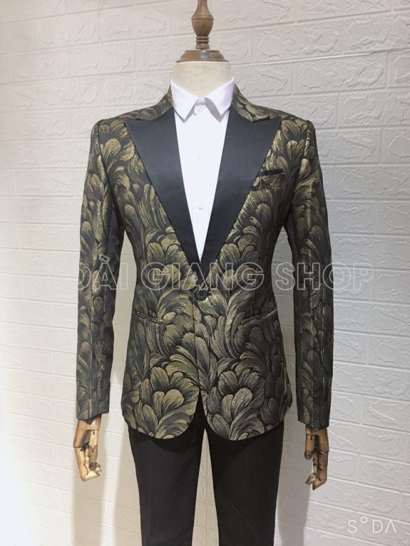 áo vest nam đi tiệc vân vàng