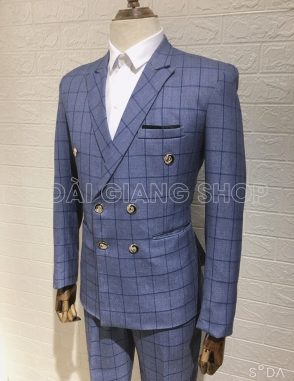 cho thuê vest chú rể caro xanh nhạt