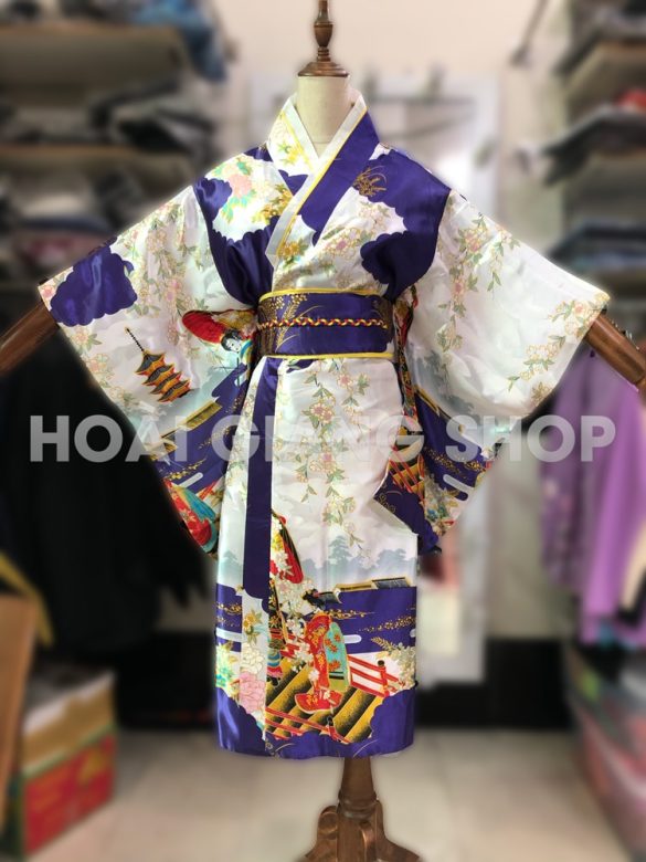yukata nhật bản cô gái màu tím