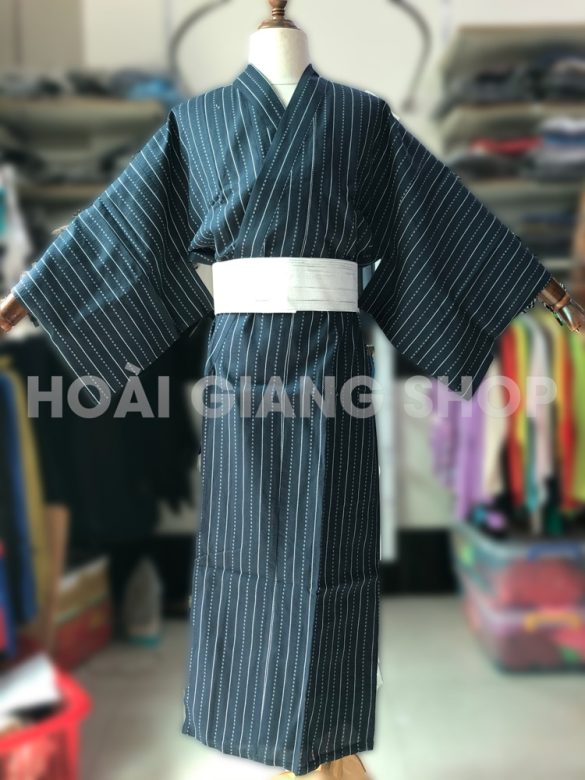 yukata nam màu xanh đen sọc trắng