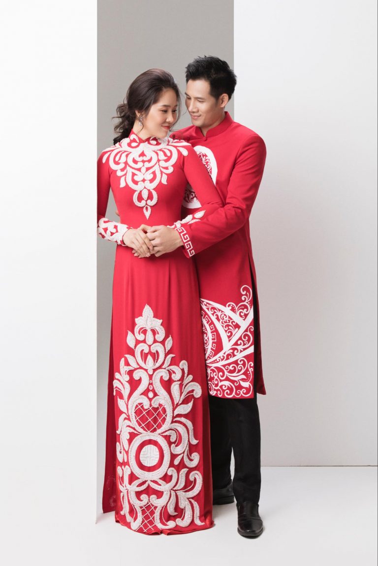 may áo dài cô dâu chú rể