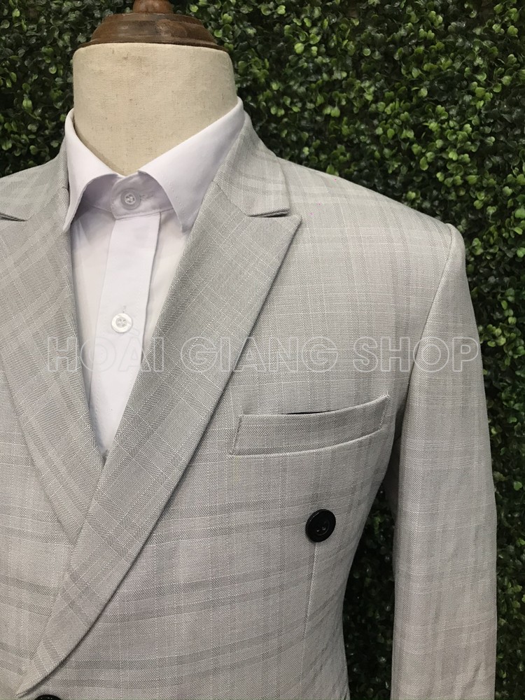 cho thuê vest nam xám caro 6 nút