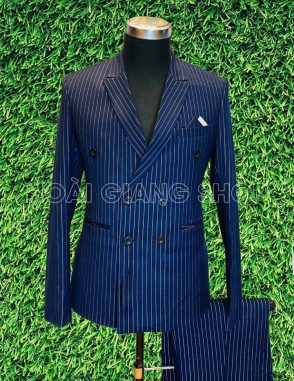 cho thuê vest nam hàn quốc xanh đen sọc
