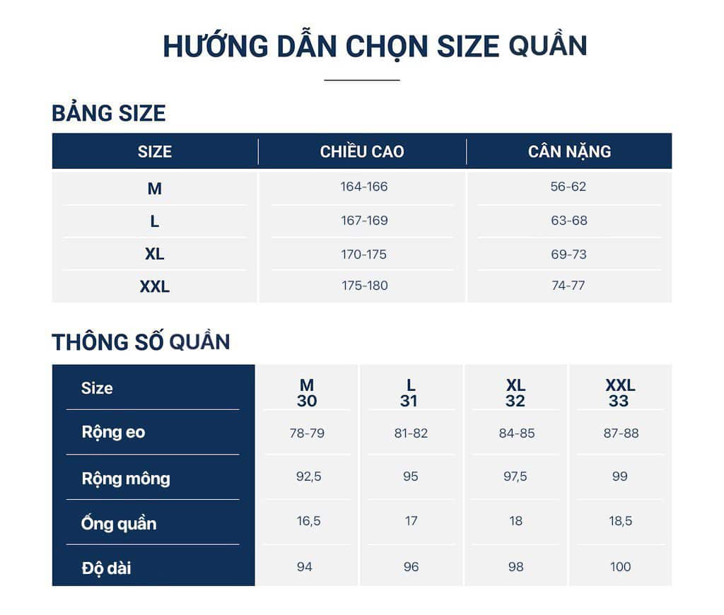 bảng size chọn quần tây lưng cao