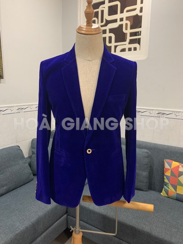 vest nam vải nhung xanh bích