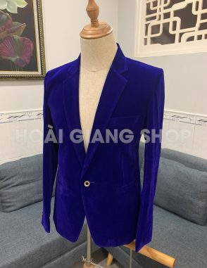 vest nam vải nhung xanh bích