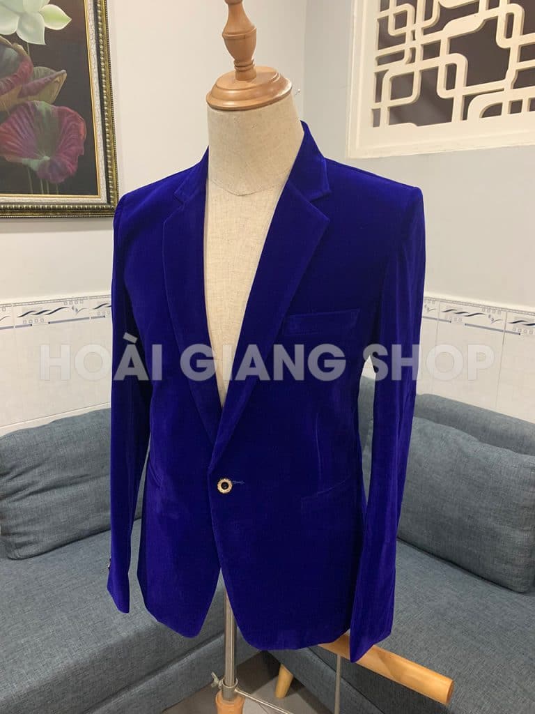 vest nam vải nhung xanh bích