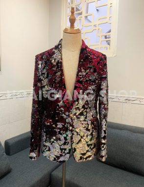 áo vest nam kim sa đỏ đô