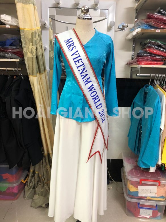 băng đeo hoa hậu trắng viền hột đá