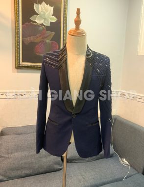 vest nam xanh đen kết cườm