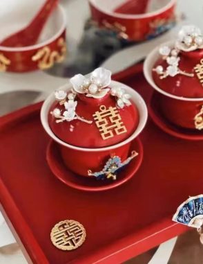 bộ tách trà cưới người hoa